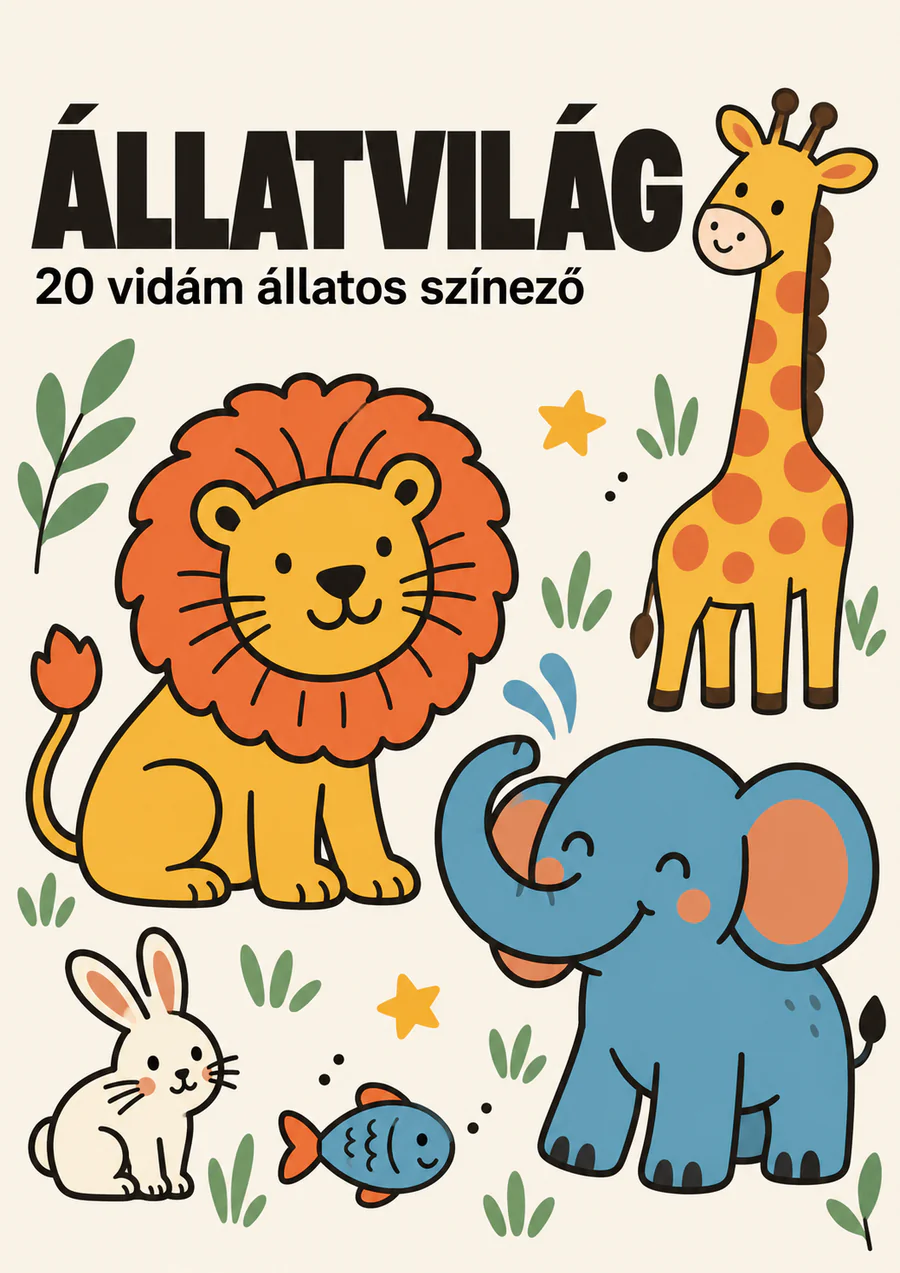 ÁLLATVILÁG – 20 állatos színező: a csomag borítója
