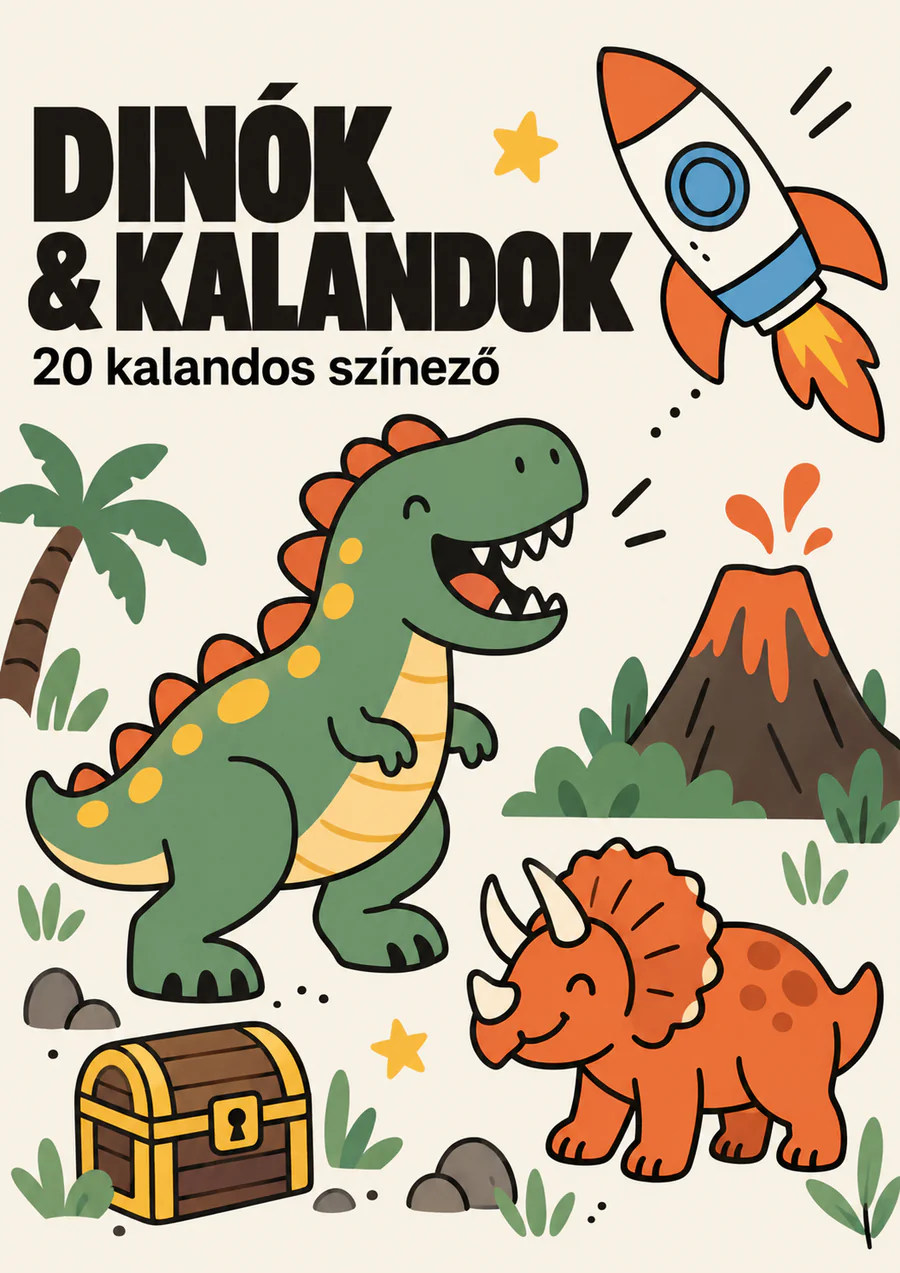 DINÓK & KALANDOK – 20 kalandos színező: a csomag borítója